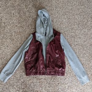 Maroon vegan leather hoodie